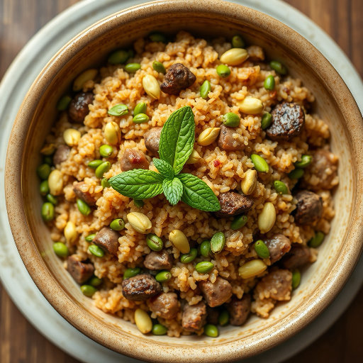 Fıstıklı ve Kuşbaşı Etli Bulgur Pilavı