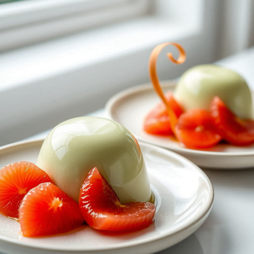 Matcha Miso Blancmange with Ruby Grapefruit & Sansho Tuile