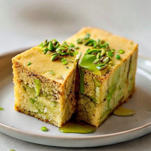 Rosewater & Saffron Semolina Cakes with Pandan Honey Drizzle